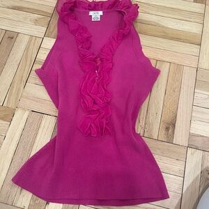Cache Pink Ruffled Fitted Blouse